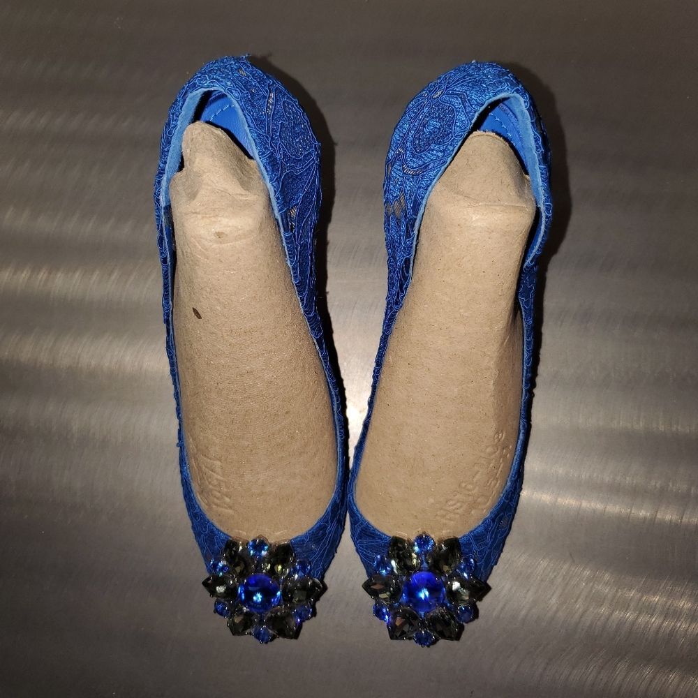 DOLCE & GABBANA Taormina Lace Crystals Blue Peep Toe Pump Heel Twee 39.5 - Picture 4 of 15